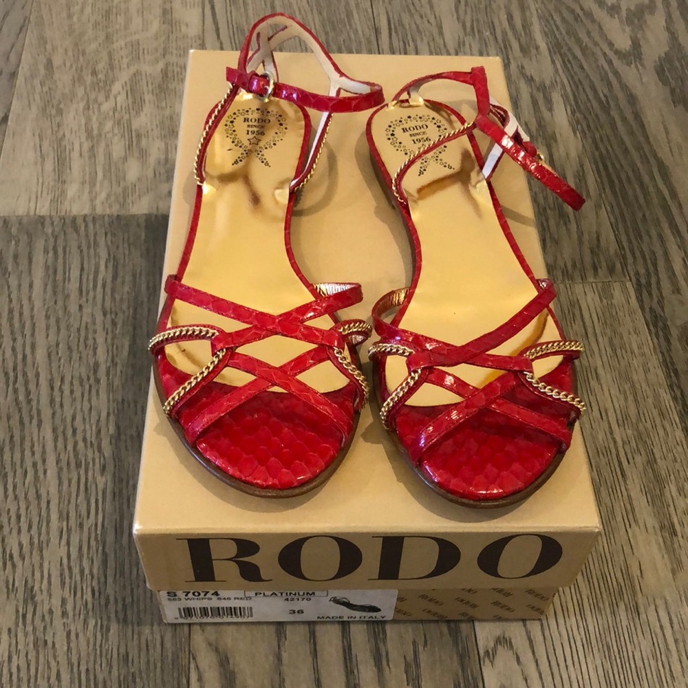 Rodo Red Snakeskin Sandals
